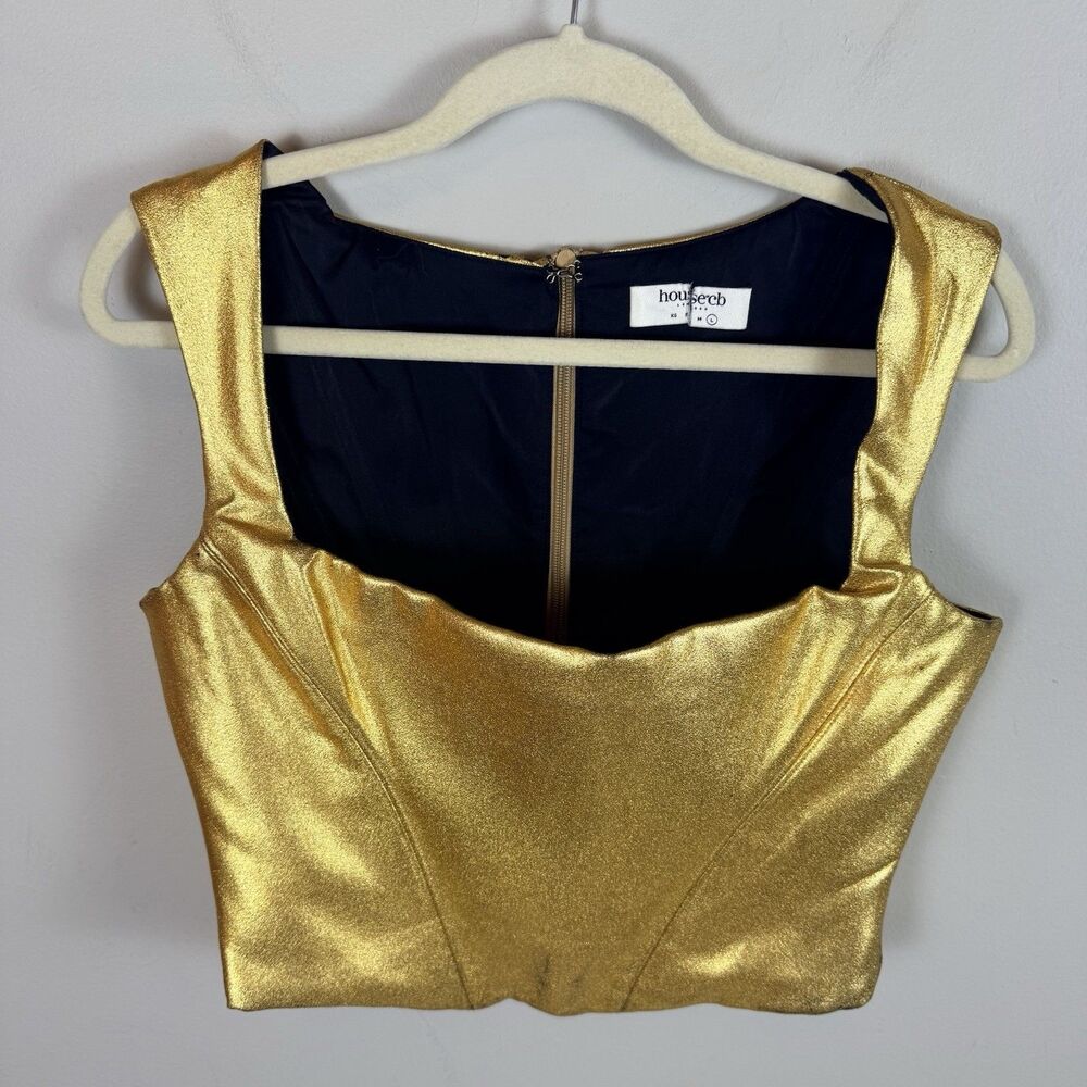 House Of CB Gold Corset Top Large Zip **READ** Metallic Square Neck Bustier